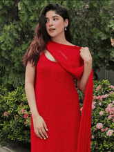 Blood Red Chikankari Kurta Set (Set of 3)